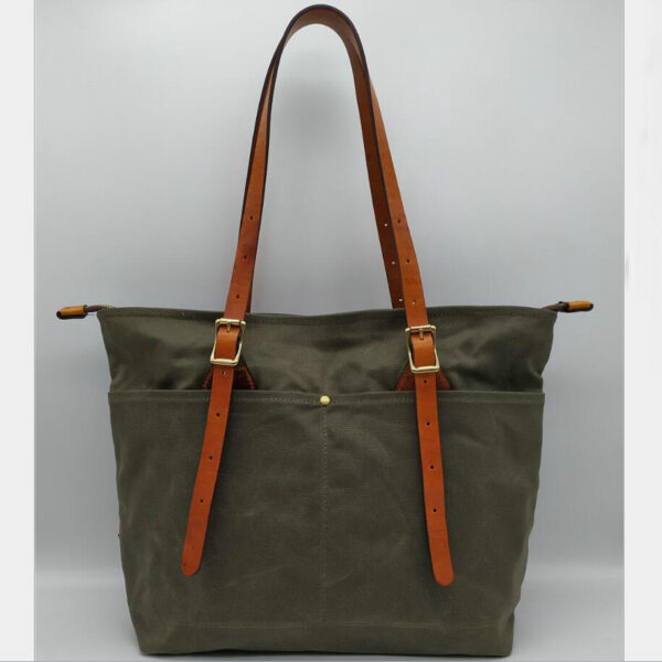 Waterproof Waxed Canvas Handbag Stylish Carry All Shopping Tote Bag - 画像 6