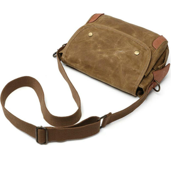 Women's Waxed Canvas Messenger Bag with Leather Trim Cross Body Design - 画像 3