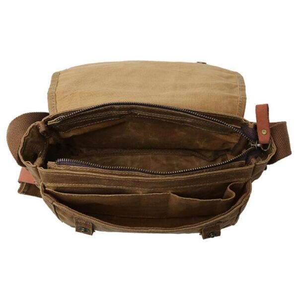 Women's Waxed Canvas Messenger Bag with Leather Trim Cross Body Design - 画像 5
