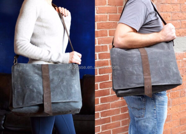Women's Fashion Waxed Canvas Messenger Laptop Bag - Image 6