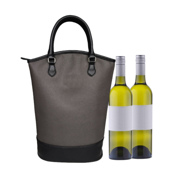 Insulated 2-Bottle Wine Carrier Charcoal Handbag Gift Tote Bag Cooler Bags