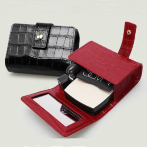 Portable Cosmetic Bag with Lipstick Stock Case Holder and Mirror Convenient Storage Solution