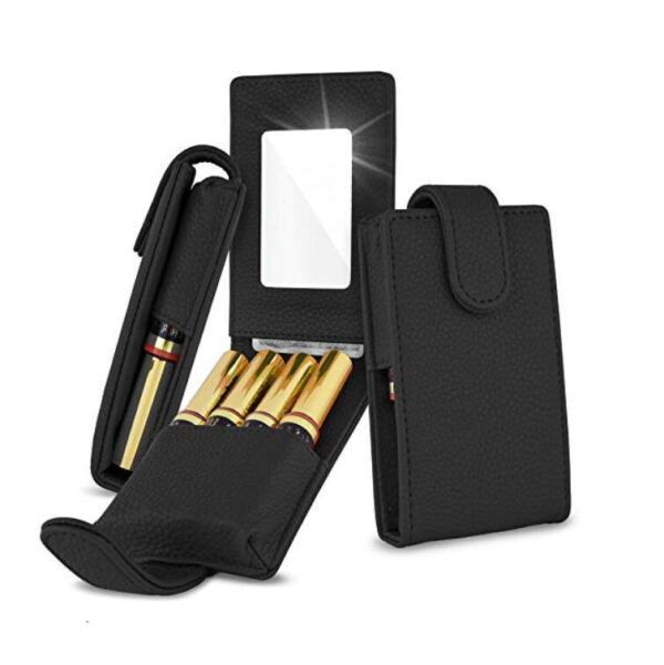 Portable Cosmetic Bag with Lipstick Stock Case Holder and Mirror Convenient Storage Solution - Bild 2