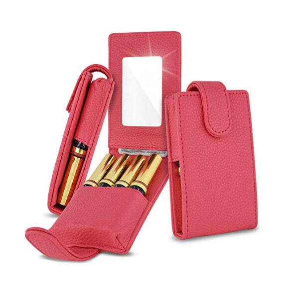 Portable Cosmetic Bag with Lipstick Stock Case Holder and Mirror Convenient Storage Solution - Bild 3