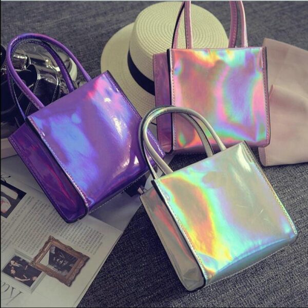Silver Women's Hologram Laser Clutch Handbag Holographic Purse Shoulder Bag - 영상 2