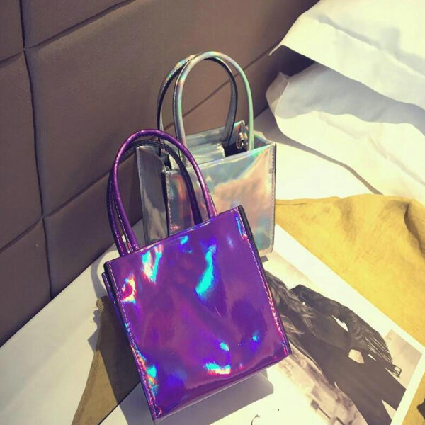 Silver Women's Hologram Laser Clutch Handbag Holographic Purse Shoulder Bag - 영상 4
