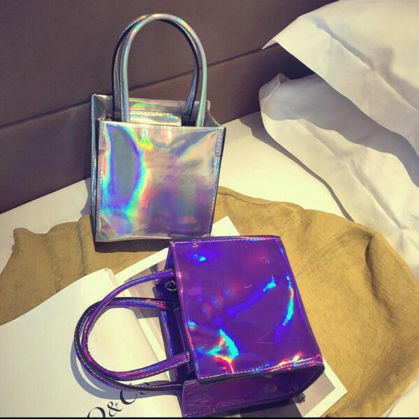 Silver Women's Hologram Laser Clutch Handbag Holographic Purse Shoulder Bag - 영상 5