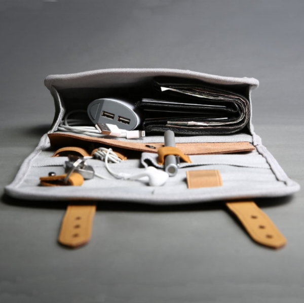 Portable Canvas Cable Roll-Up Pouch for Electronic Accessories Carrying Case for Digital Gear & Camera Storage - 画像 5