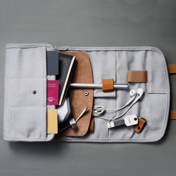 Portable Canvas Cable Roll-Up Pouch for Electronic Accessories Carrying Case for Digital Gear & Camera Storage - 画像 6