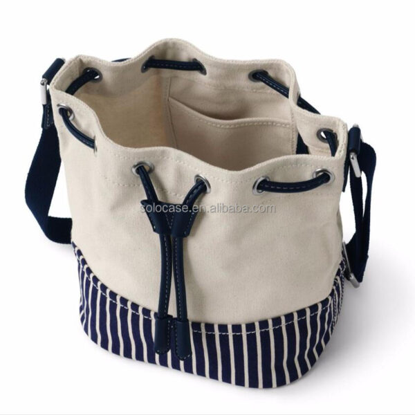 Durable Cotton Canvas Drawstring Bucket Handbag Practical and Stylish - 画像 3