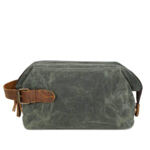 Waxed Cotton Canvas Shave and Toiletries Bag with Leather Handle Cosmetic Bags & ケース