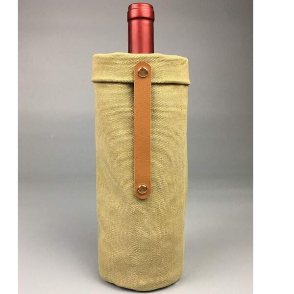 Waterproof Waxed Canvas Single Bottle Wine Cooler Tote Bag - Image 2