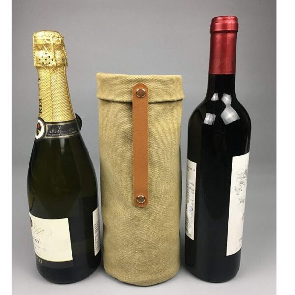 Waterproof Waxed Canvas Single Bottle Wine Cooler Tote Bag - Image 4