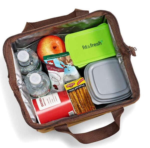 Reusable Waxed Canvas Thermal Insulated Cooler Bag with Handle for Lunches - Image 6