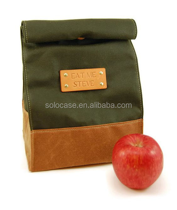 Personalized Waxed Canvas and Leather Cooler Bag for Lunch Sack