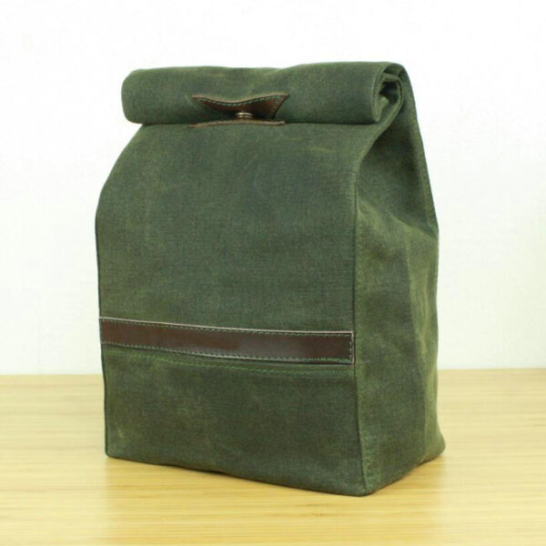 Waxed Canvas Cooler Bag with Metal Clasp for Lunches and Beverages