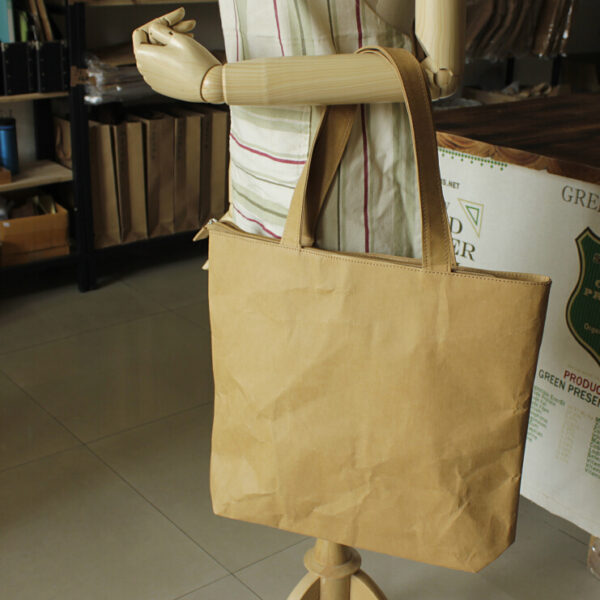 Natural Washable Kraft Paper Tote Bag Fiber Shopping Bag - Image 3