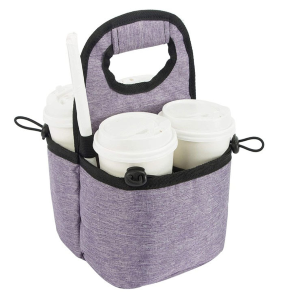 4 Cup Collapsible Cooler Tote Bag with Organizer Pockets for Food Delivery