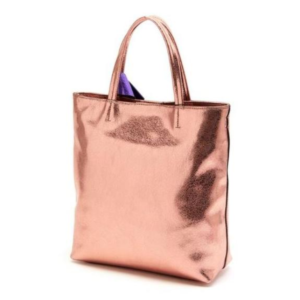 Women's Monogram Metallic Leather Tote Bag Elegant Shopping Bag
