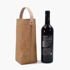 Single Bottle Wine Cooler Bag Washable Kraft Paper with Handle Eco-Friendly and Reusable