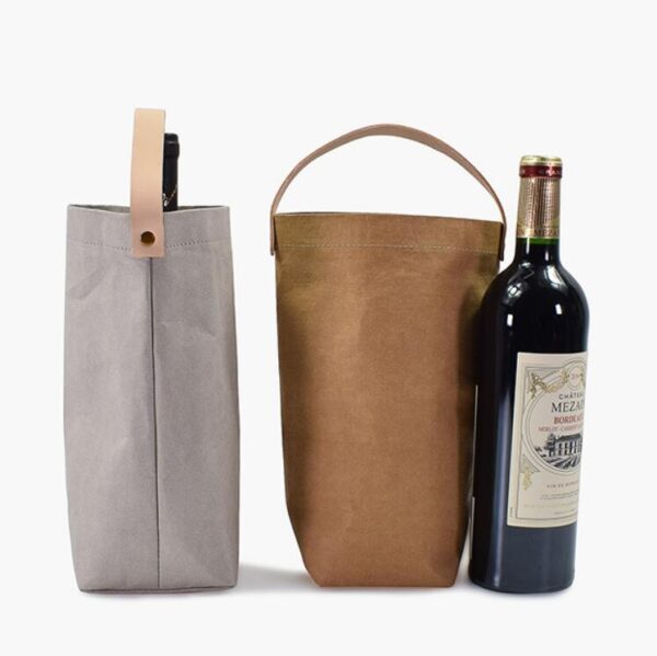 Single Bottle Wine Cooler Bag Washable Kraft Paper with Handle Eco-Friendly and Reusable - 画像 6