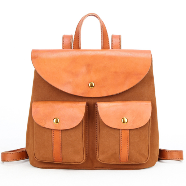 Vintage Canvas and Genuine Leather Women's Backpack Stylish Travel Rucksack
