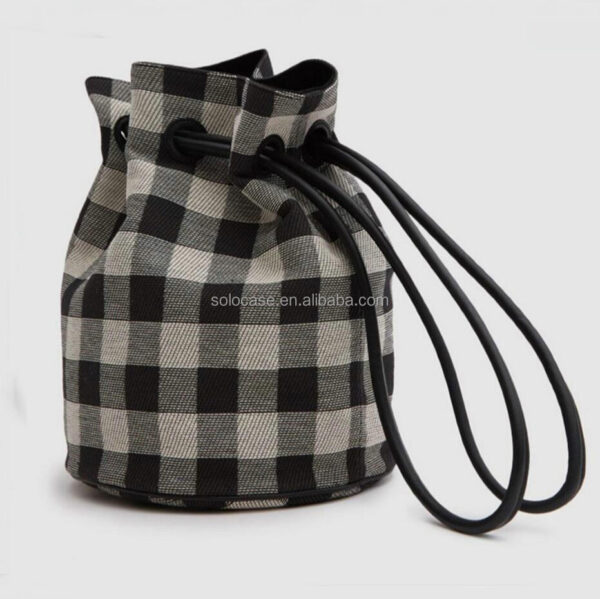Vegan Leather Rope Drawstring Bucket Bag Stylish Handbag - 画像 5