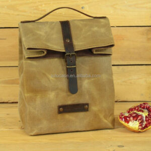 Water Repellent Waxed Canvas Reusable Lunch Bag with Leather Handle Cooler Bags Product Category