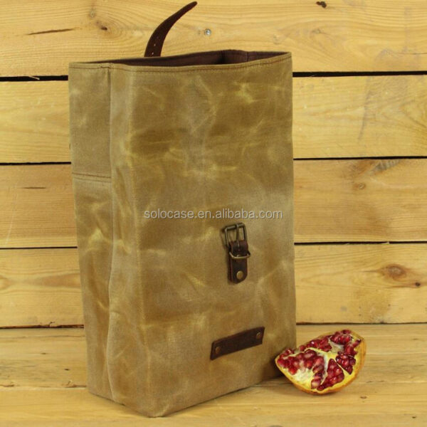 Water Repellent Waxed Canvas Reusable Lunch Bag with Leather Handle Cooler Bags Product Category - Bild 4