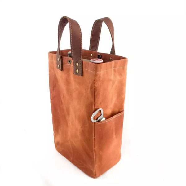 Waxed Canvas Cooler Bag with Exterior Pocket for Coaster Set and Bottle Opener Beverage Tote - Bild 4