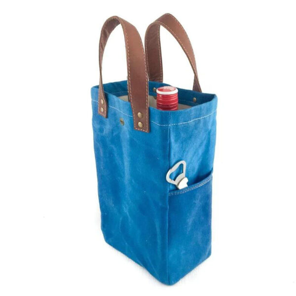 Waxed Canvas Cooler Bag with Exterior Pocket for Coaster Set and Bottle Opener Beverage Tote - Bild 5