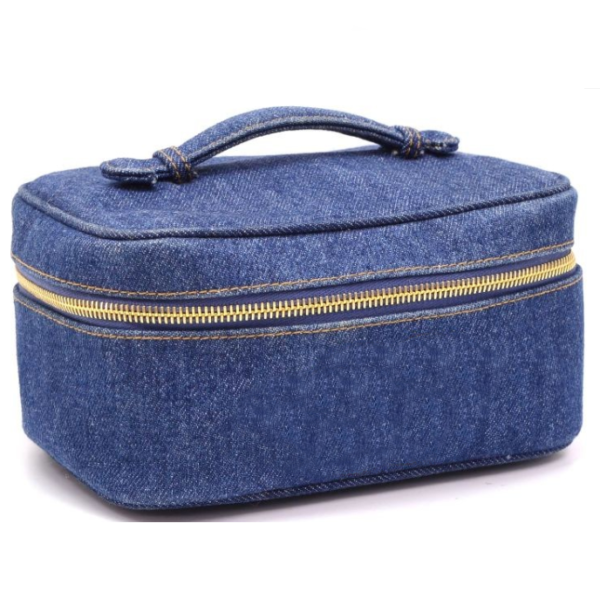 Blue Denim Train Case Cosmetology Carry Bag