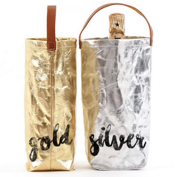 Washable Kraft Paper Wine Cooler Bag in Metallic Silver Tote Bag Style - Bild 2