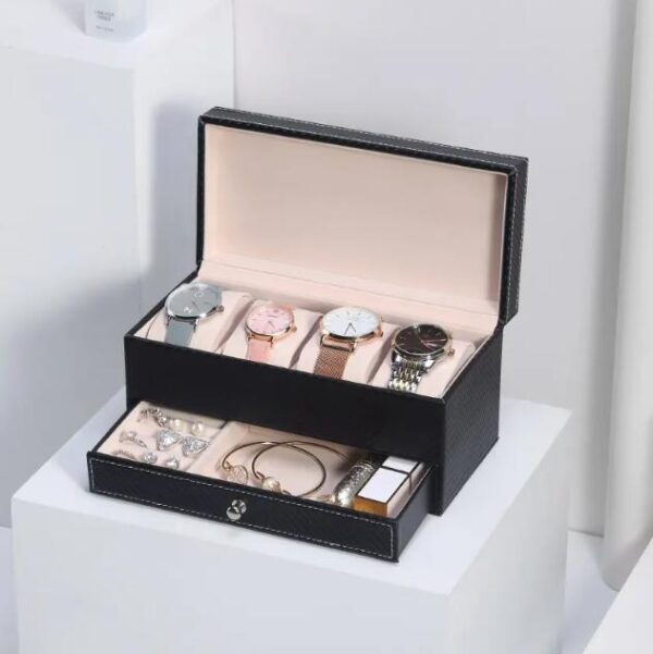 Custom Exquisite Packaging Box With Gift Card Black Leather Cardboard Paper Display Single Watch Jewelry Box - 画像 6