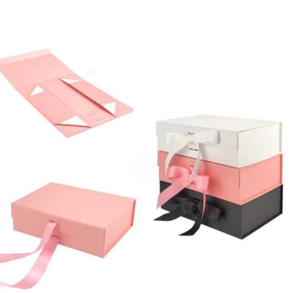 Customized Logo Recycled Cardboard Foldable Gift Box - Magnetic Closure Purple Paperboard Box - 画像 4