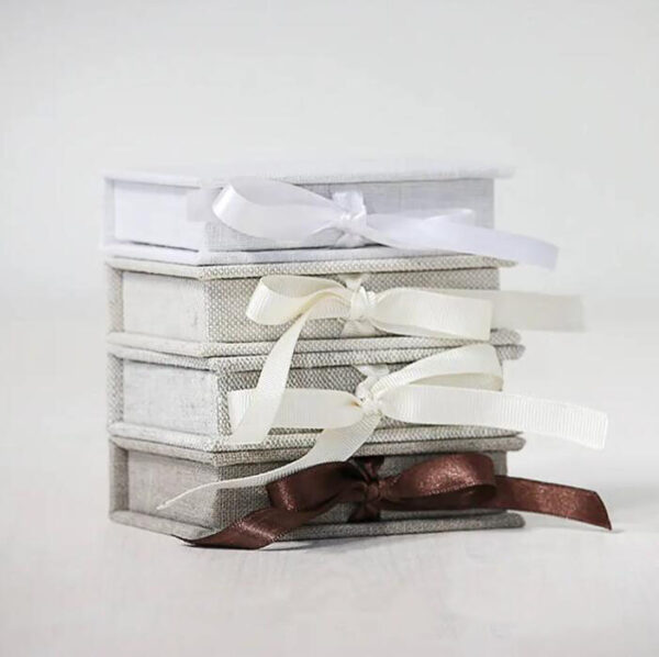 Custom Luxury Linen Magnetic Gift Packaging Paper Box Magnet Flip Top Necklace Box - 画像 3