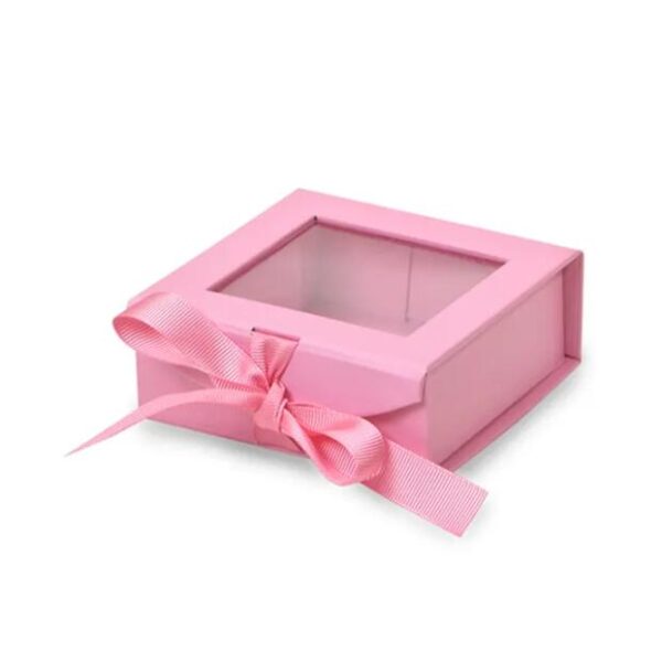 Flip Top PVC Window Black Rigid Cardboard Magnetic Closure Custom Packaging Square Gift Box