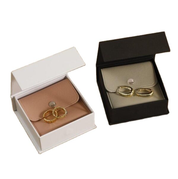 Custom Magnetic Flap Earring Jewelry Boxes Rigid Paper Display Box for Women Set Gold logo Plush Green Ring Box - Image 2
