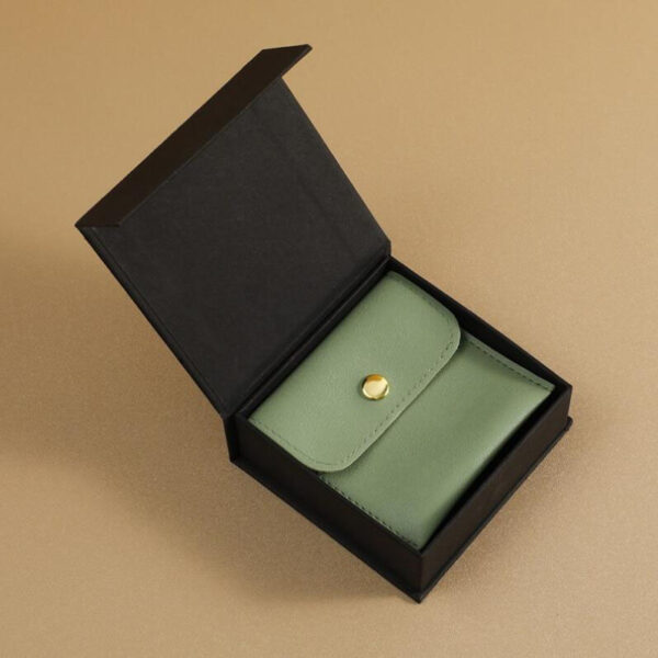 Custom Magnetic Flap Earring Jewelry Boxes Rigid Paper Display Box for Women Set Gold logo Plush Green Ring Box - Image 4