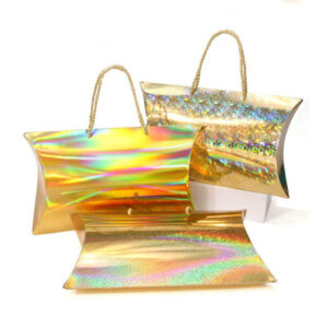 Luxury Custom Size Eco Friendly Recycled Beautiful Large Paper Pillow Gift Packaging Boxes with Ribbon Handle