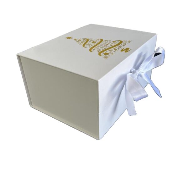 Custom Exquisite Printing Logo Paper White Folding Clothing Closure Ribbon Bow Magnetic Packaging Gift Box - 画像 2