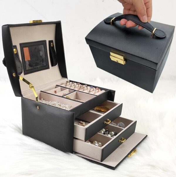 Travel Jewelry Box PU Leather Organizer Double Layer Velvet Gift Packing Portable Mini Storage Necklace Jewelry Boxes - Image 4