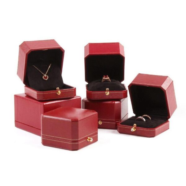 Custom Logo Rectangle Plastic Brown PU Leather Jewelry Box Ring Jewelry Packaging Gift Box