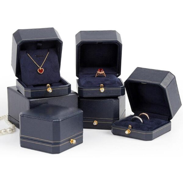 Custom Logo Rectangle Plastic Brown PU Leather Jewelry Box Ring Jewelry Packaging Gift Box - Image 4