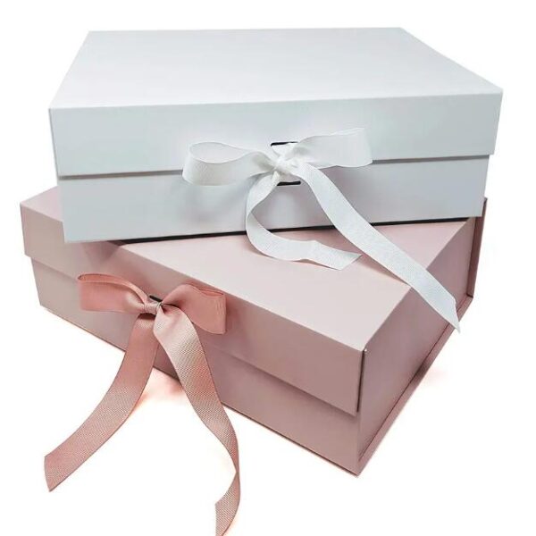 Luxury Custom Flat Pack Cardboard Magnet Paper Gift Packaging Box With Ribbon Luxury Flip Top Collapsable Magnetic Box