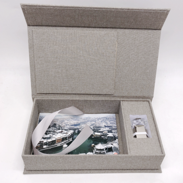 Photo Packaging Linen Box with USB Slot -2GB USB Included