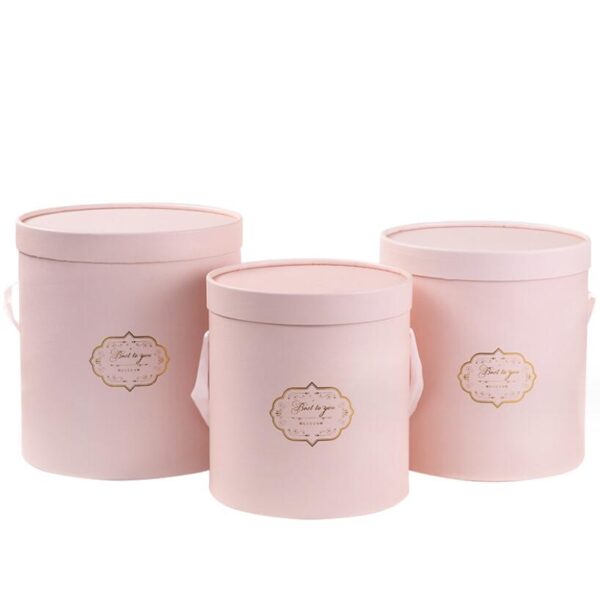 Luxury Custom Printing Flower Box Round Cardboard Gift Box Packaging With Ribbon Handle - Image 2