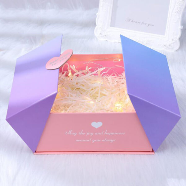 Custom Luxury Double Side Open Glossy Blue Valentine's Gift Boxes with Ribbon Closure - Image 5