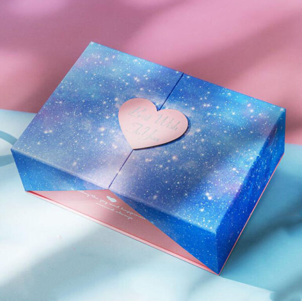 Custom Luxury Double Side Open Glossy Blue Valentine's Gift Boxes with Ribbon Closure - Image 6