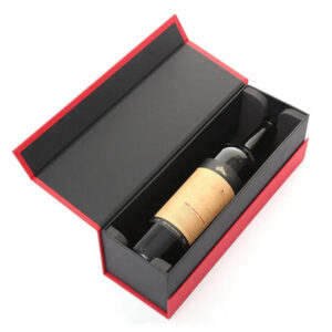 Custom High Quality  Black Luxury Red Wine Magnetic Paper Folding Box Foldable Packing